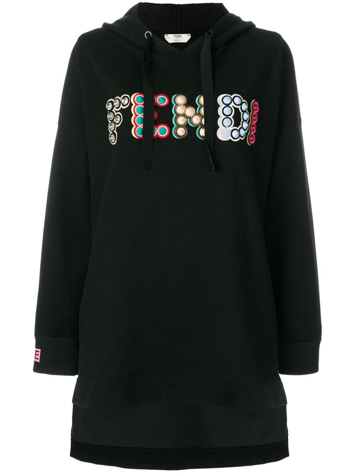 Fendi Embellished Maxi Hoodie - Black