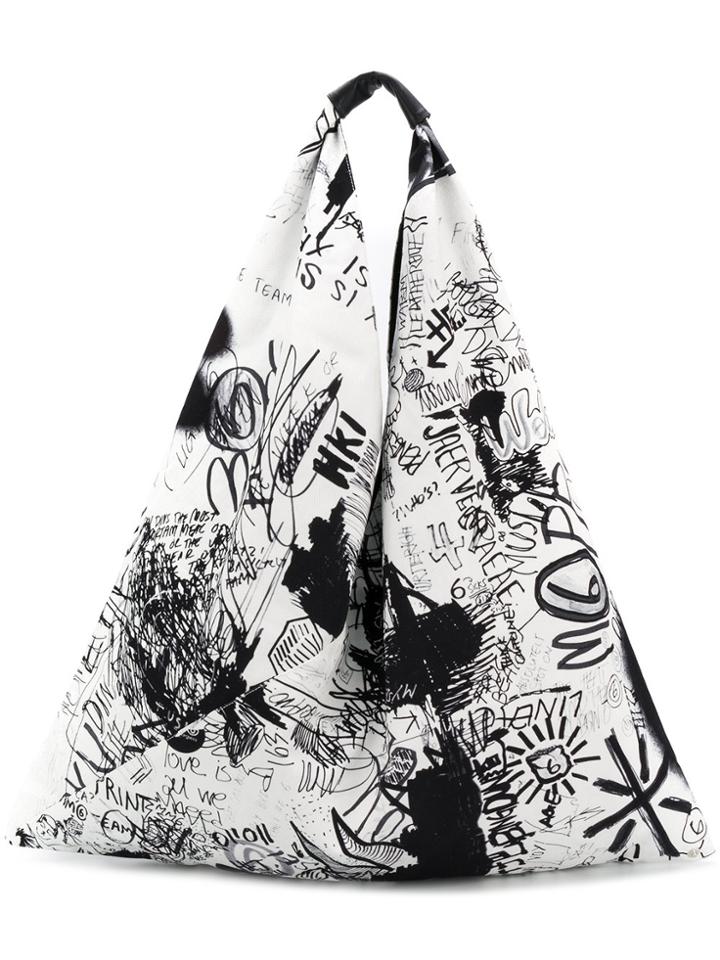 Mm6 Maison Margiela Drawing Print Shoulder Bag - White