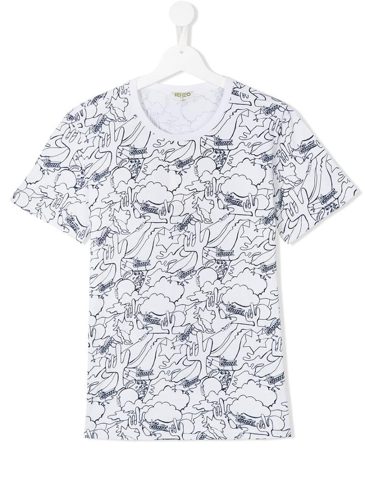 Kenzo Kids Cactus Print T-shirt, Boy's, Size: 14 Yrs, White