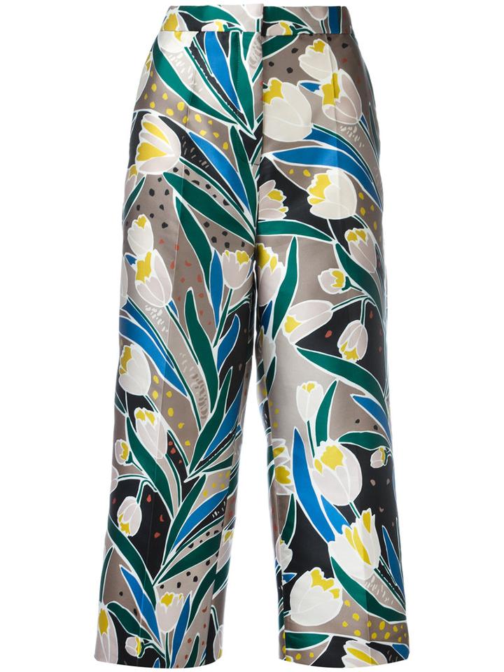 Rochas - Floral Print Cropped Trousers - Women - Silk/polyester - 40, Nude/neutrals, Silk/polyester