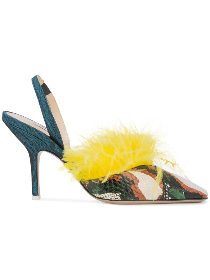 Attico Fur Detail Slingback Pumps - Multicolour