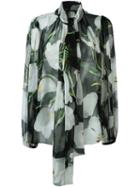 Dolce & Gabbana Tulip Print Sheer Blouse, Women's, Size: 46, Black, Silk