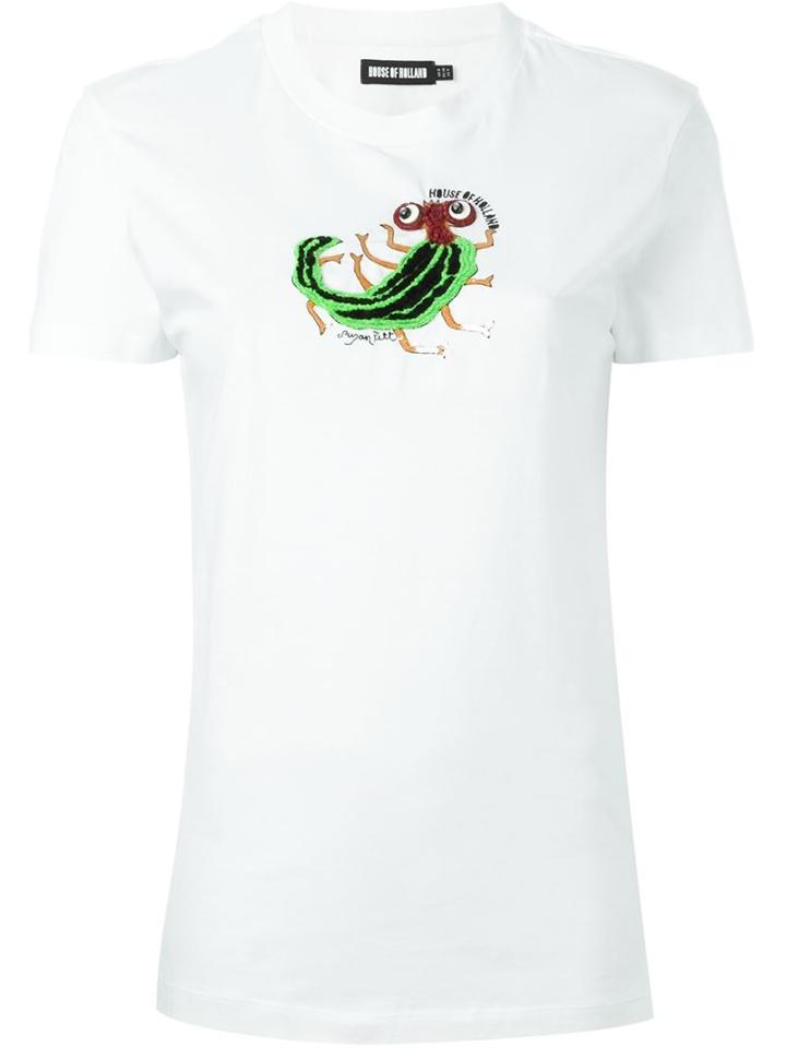 House Of Holland Bug Embellished Regular Fit T-shirt, Women's, Size: 8, White, Cotton