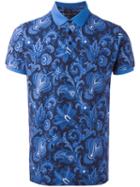 Etro Allover Print Polo Shirt, Men's, Size: Medium, Blue, Cotton