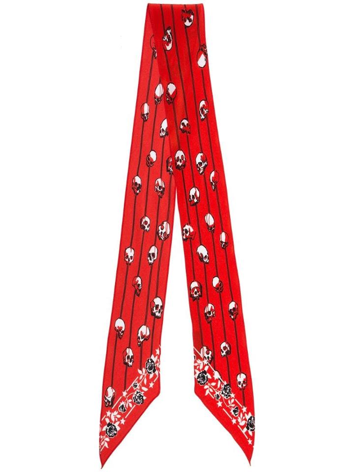 Rockins Printed Skinny Silk Scarf - Red
