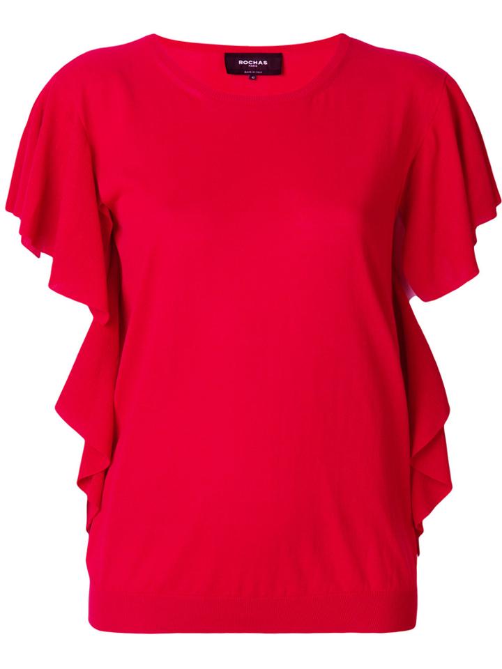 Rochas Cap Sleeve Ruffle Trim Sweater - Red