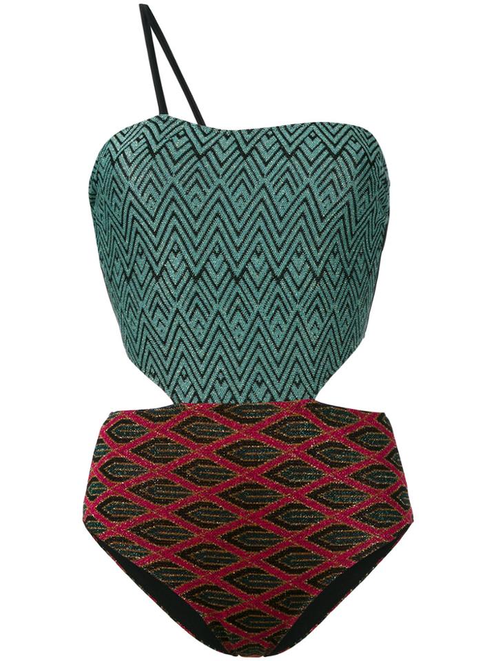 Circus Hotel Patterned One Shoulder Bodie - Black
