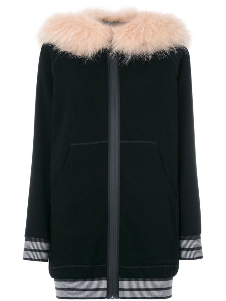 Mr & Mrs Italy Fur Trim Zipped Hoodie - Black