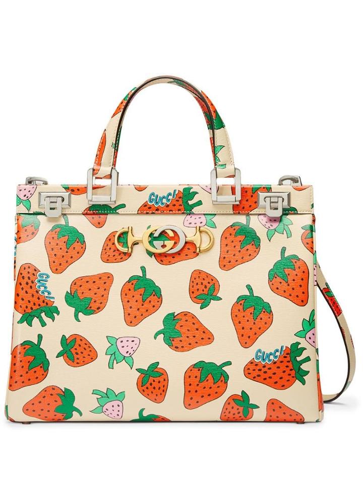 Gucci Zumi Strawberry Print Tote - Neutrals