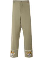 Laneus - Embroidered Tiger Trousers - Men - Viscose/tencel - 48, Green, Viscose/tencel