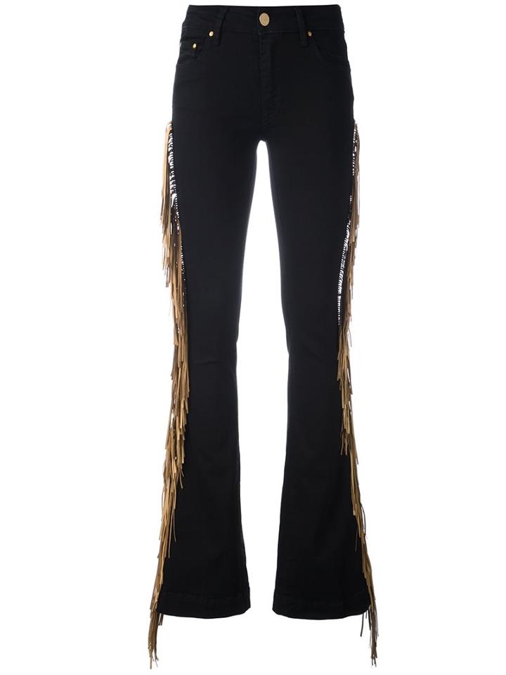 Don't Cry Fringed Side Flared Jeans, Women's, Size: 29, Black, Cotton/polyester/spandex/elastane