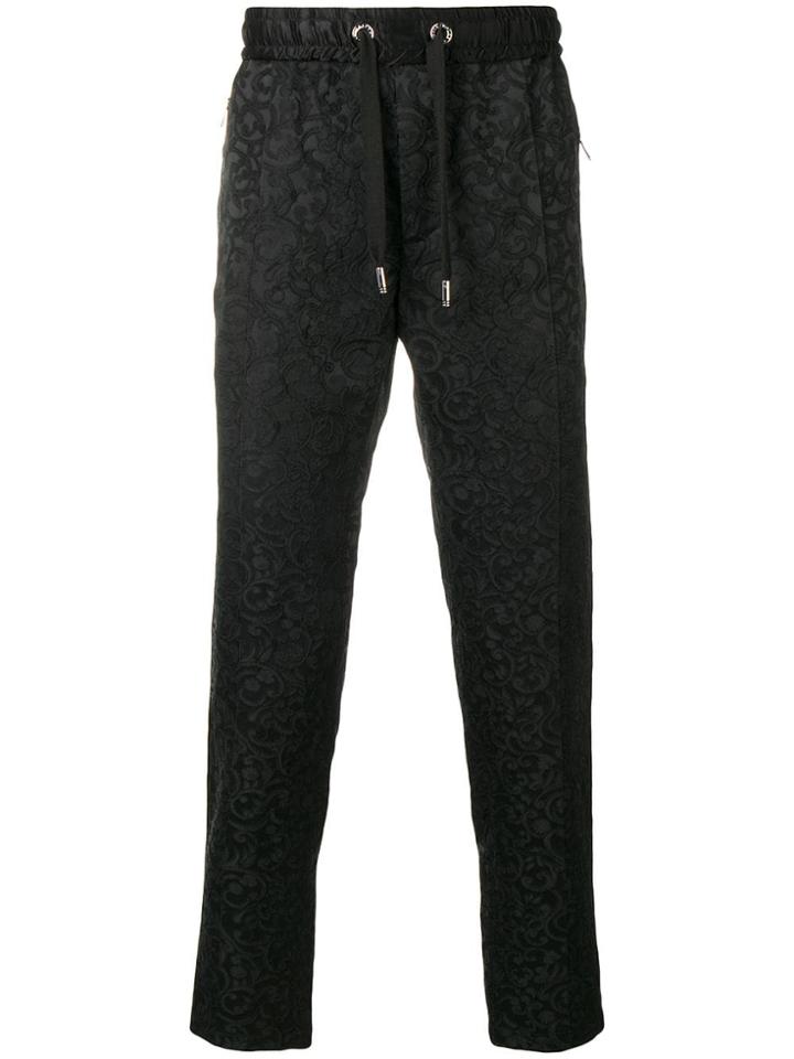 Dolce & Gabbana Contrast Side Stripe Brocade Track Pants - Black