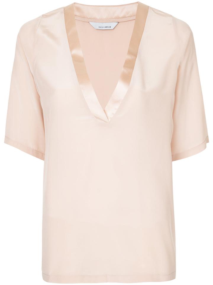 Kacey Devlin Deep V-neck Blouse - Pink & Purple