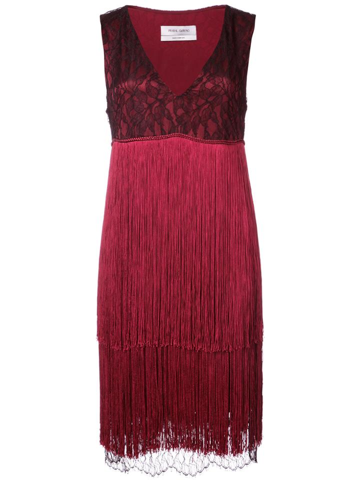 Prabal Gurung V-neck Fringe Dress - Red