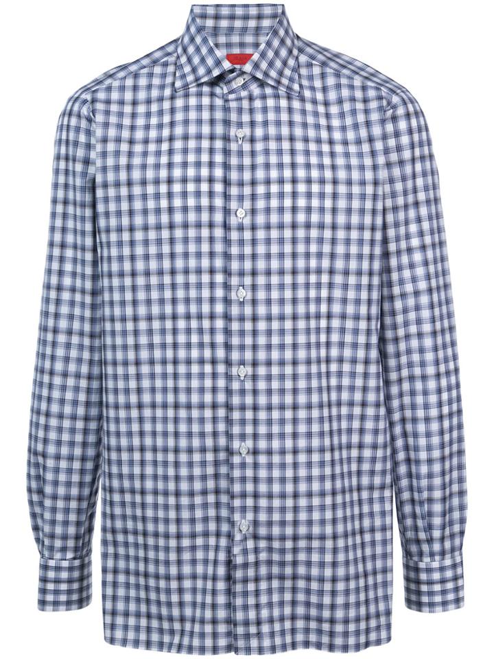 Isaia Plaid Print Shirt - Blue