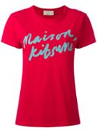 Maison Kitsuné Logo Handwriting Print T-shirt, Women's, Size: Small, Red, Cotton