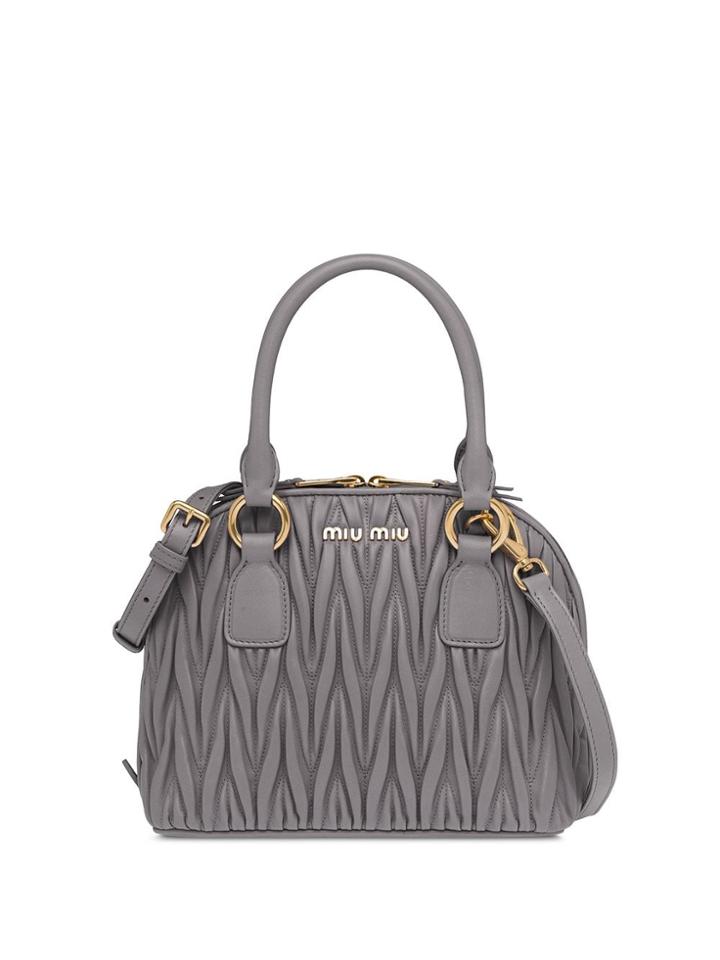 Miu Miu Small Matelassé Leather Tote - Grey