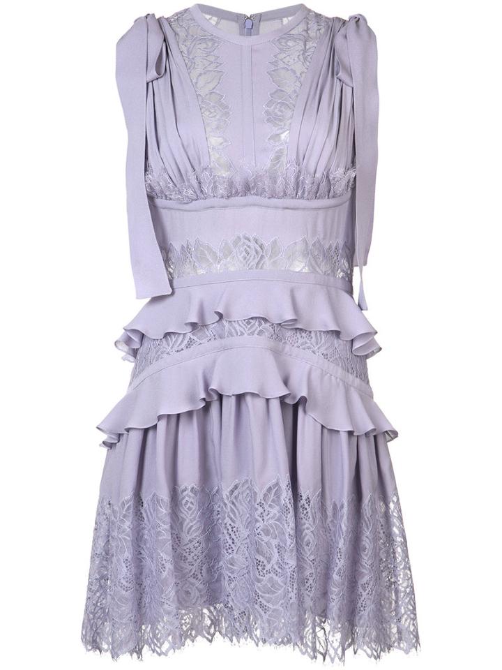 Elie Saab - Lace Insert Ruffled Dress - Women - Silk/nylon/polyamide - 40, Pink/purple, Silk/nylon/polyamide
