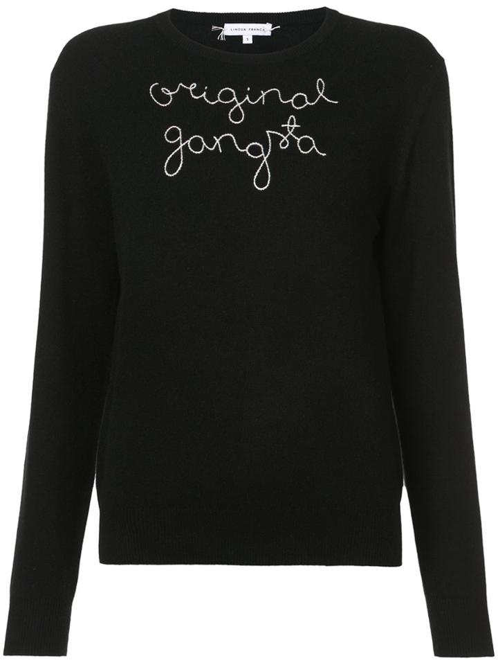 Lingua Franca Embroidered Quote Sweater - Black