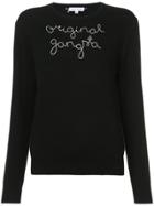 Lingua Franca Embroidered Quote Sweater - Black