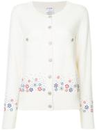 Chanel Pre-owned Cashmere Floral Embossed Cardigan - White