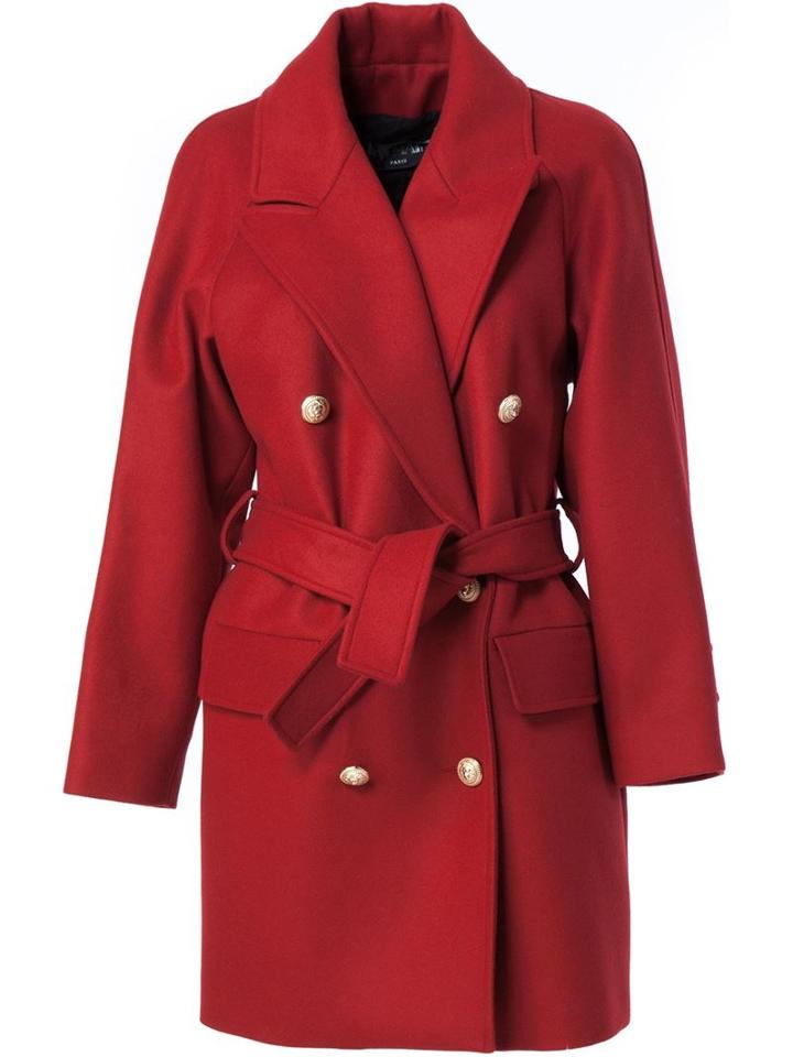 Balmain Double Breasted Coat, Women's, Size: 40, Red, Cotton/viscose/wool