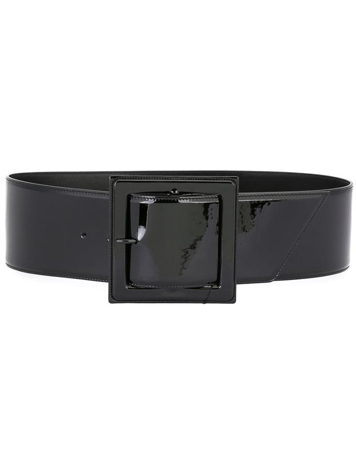 Saint Laurent Carrée Buckle Corset Belt, Women's, Size: 80, Black, Leather