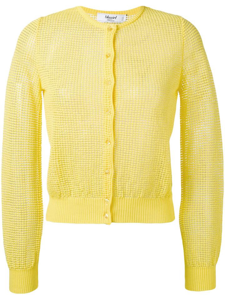 Blugirl - Sheer Knit Cardigan - Women - Cotton/polyamide - 40, Yellow/orange, Cotton/polyamide