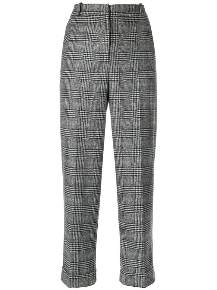 Kiltie Plaid Print Tapered Trousers - Black