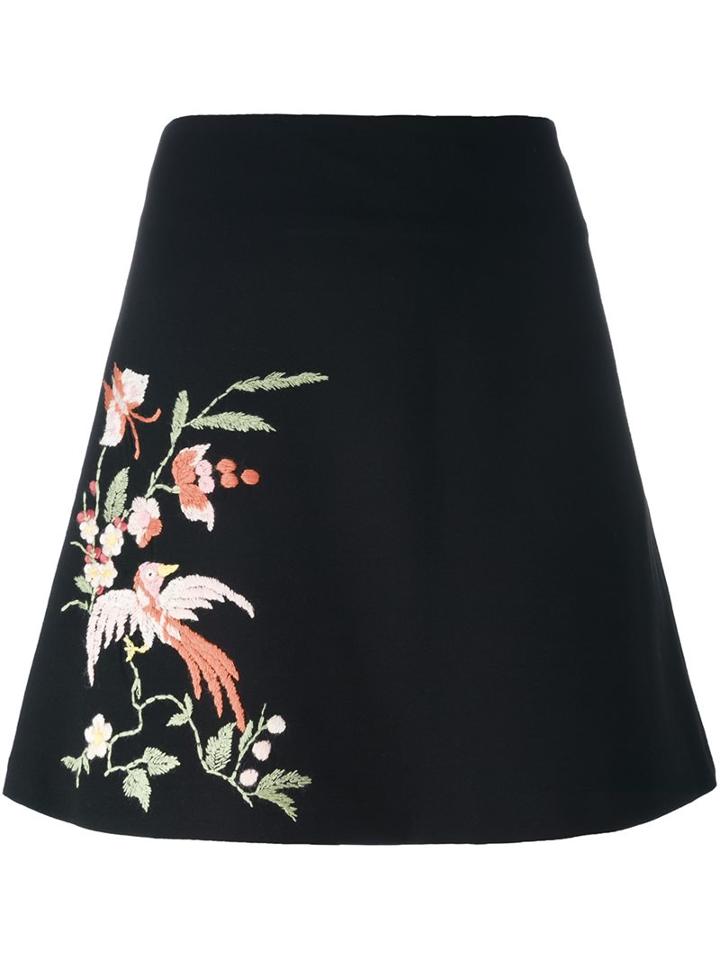 Vivetta Embroidered A-line Skirt, Women's, Size: 38, Black, Polyamide/polyester/spandex/elastane/virgin Wool