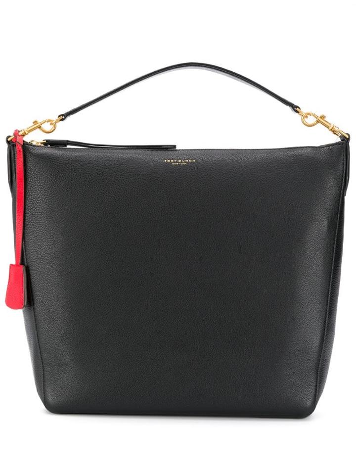 Tory Burch Contrasting Hanging Tag Tote Back - Black