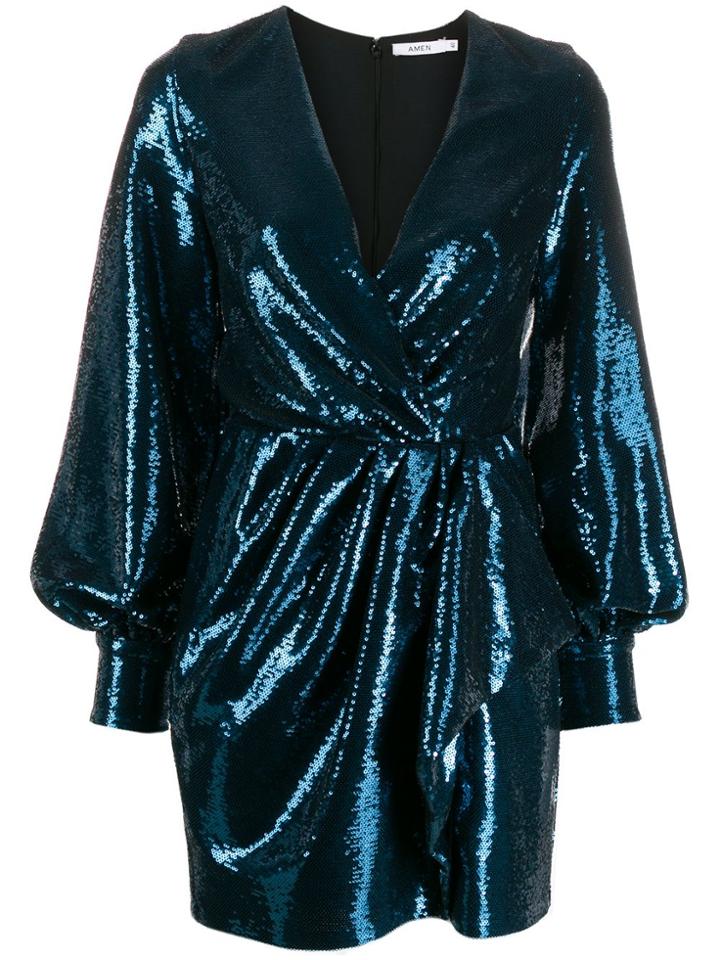 Amen Sequin-embellished Mini Dress - Blue