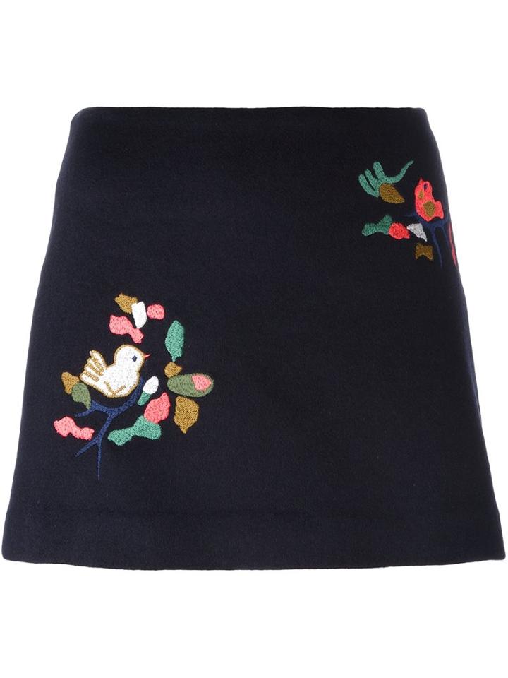 Vanessa Bruno Athé 'birds' Patch A-line Skirt, Women's, Size: 38, Blue, Polyester/viscose/wool