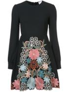 Red Valentino Floral Embroidery Flared Dress - Black