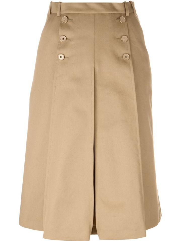 Carven Pleated Midi Skirt, Women's, Size: 40, Nude/neutrals, Cotton/acetate/viscose