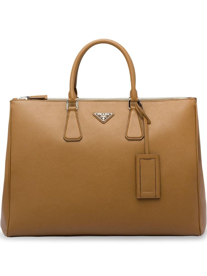 Prada Saffiano Leather Tote Bag - Brown