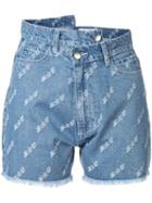 Ground Zero Embroidered Denim Shorts - Blue