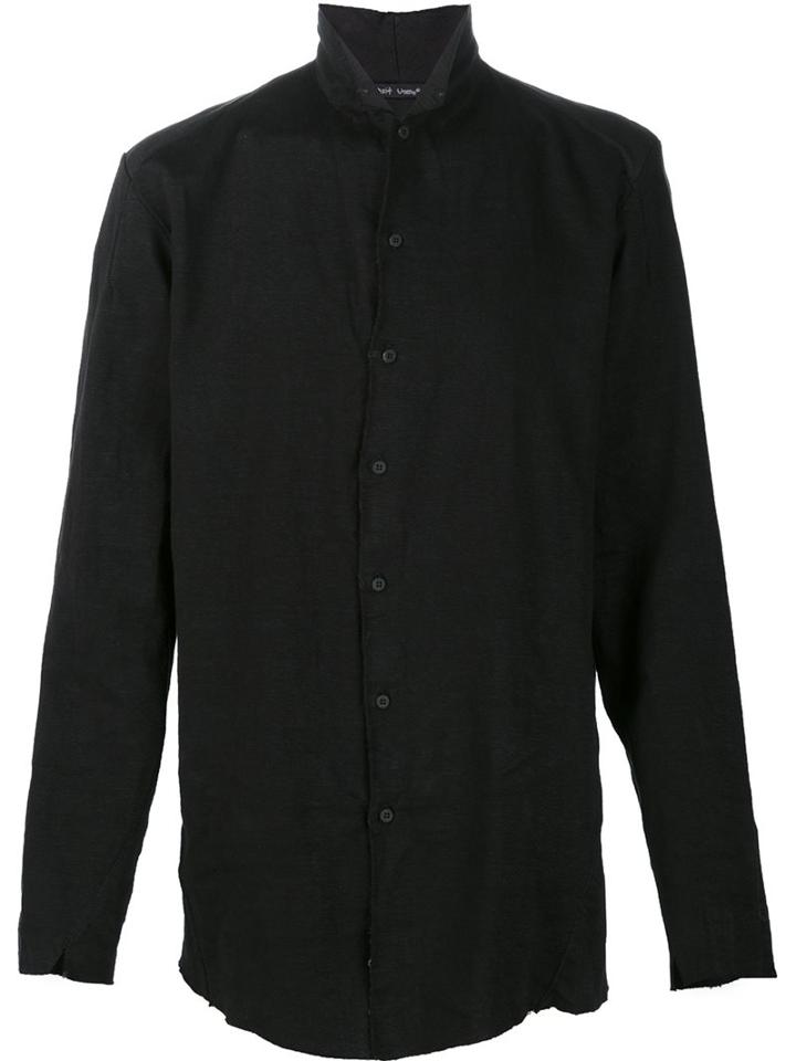 Transit Frayed Edge Shirt, Men's, Size: Medium, Black, Linen/flax