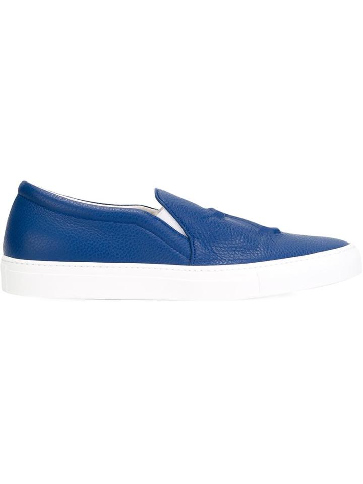 Joshua Sanders Embossed 23 Slip-on Sneakers, Men's, Size: 43, Blue, Leather/rubber