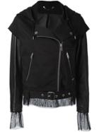 Diesel Hooded Biker Jacket, Women's, Size: Medium, Black, Goat Skin/cotton/polyester