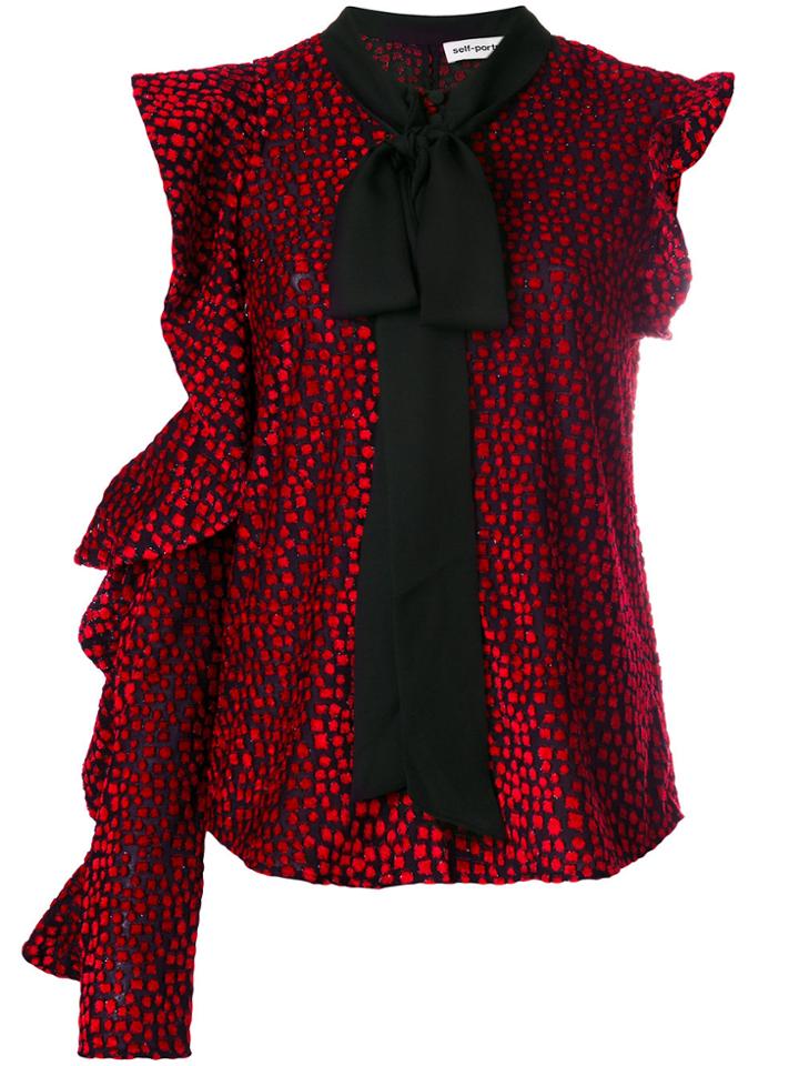 Self-portrait Asymmetric Pussybow Blouse - Red