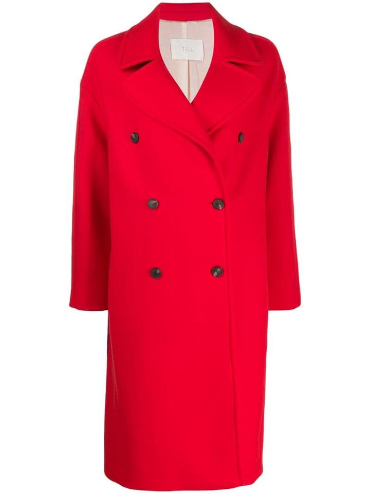 Tela Double Breasted Coat - Red