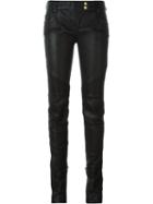 Balmain Skinny Biker Jeans, Women's, Size: 36, Black, Cotton/lamb Skin/polyester/spandex/elastane