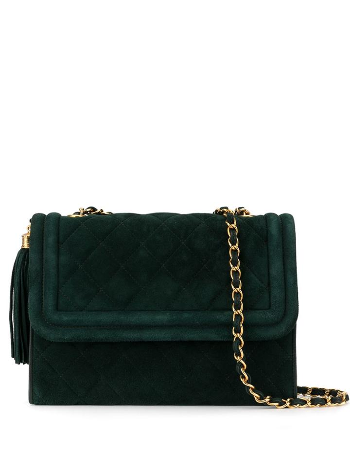 Chanel Pre-owned 1990's Quilted Fringe Chain Shoulder Bag - Green
