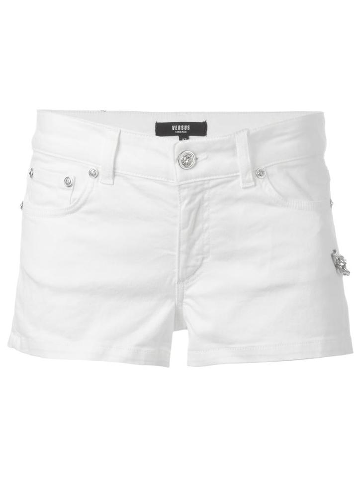 Versus Safety Pin Denim Shorts, Women's, Size: 27, White, Cotton/spandex/elastane