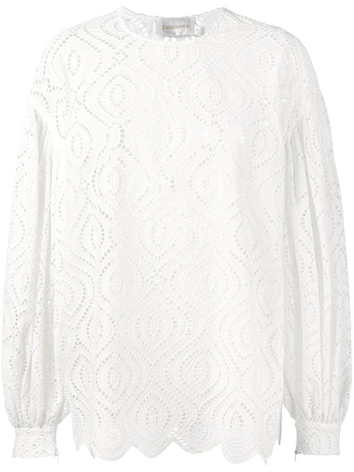 Zimmermann Oversized Crochet Blouse, Women's, Size: 1, White, Cotton