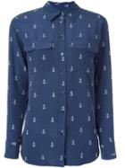 Equipment Anchor Print Button Down Shirt, Women's, Size: Xs, Blue, Silk