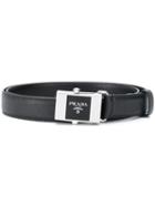 Prada Enamel Buckle Leather Belt - Black