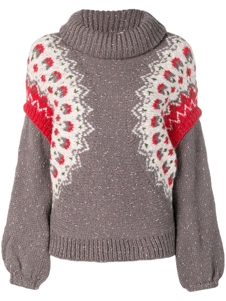 Mes Demoiselles Patterned Turtle Neck Jumper - Grey