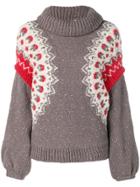 Mes Demoiselles Patterned Turtle Neck Jumper - Grey